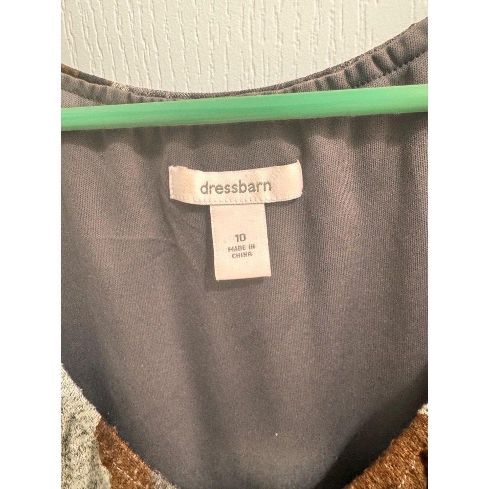 Dressbarn Dress Womans 10 Brown Gray Long Sleeve Tie Front Casual Retro - Picture 4 of 10